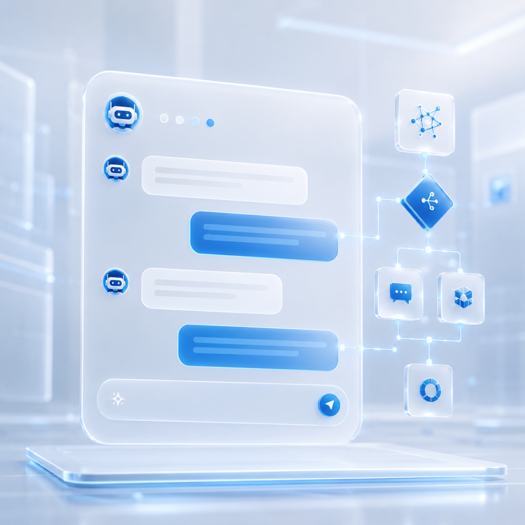 Modernes Chat-Interface zur einfachen Erstellung individueller KI-Agenten und agentischer Workflows durch einen digitalen Assistenten.